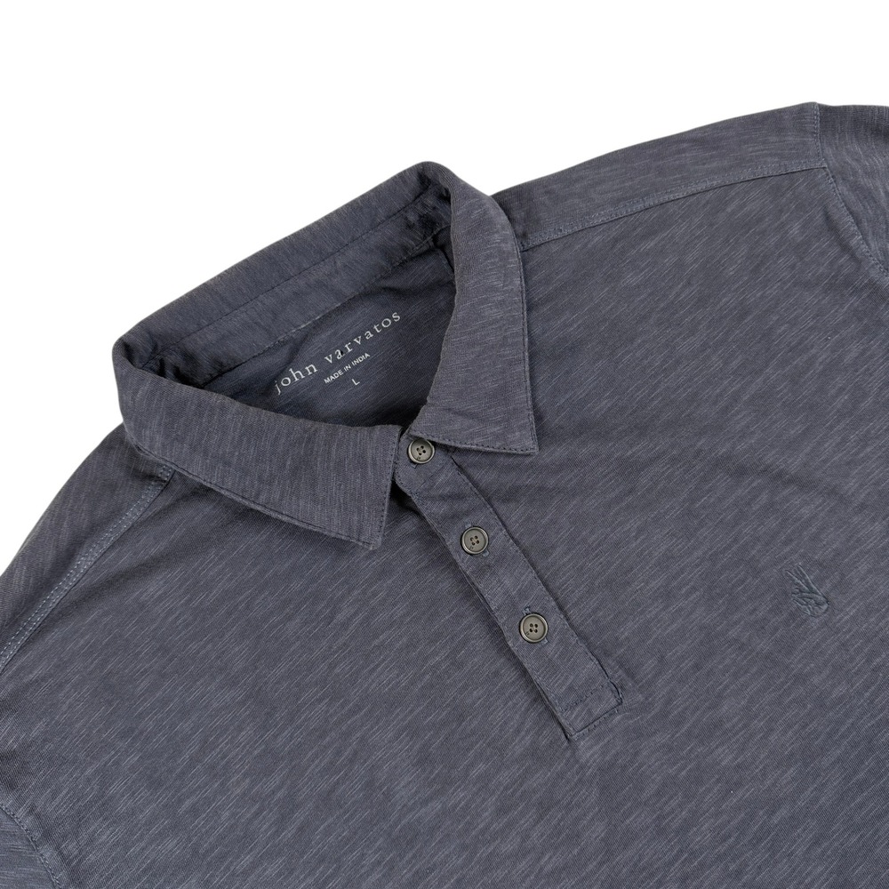 John Varvatos Polo Shirt Mens L Gray Short Sleeve Slub Knit‎ Peace Logo Casual